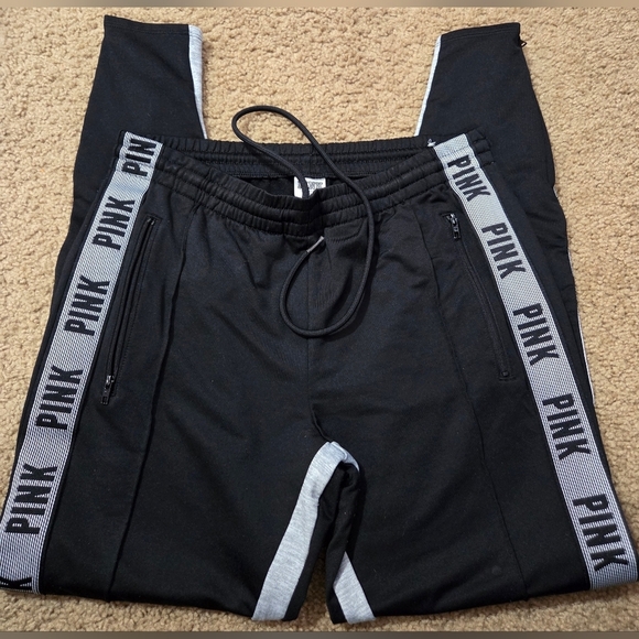PINK Victoria's Secret Spellout Activewear Track Pants Zip Ankle Zip Pockets - Picture 1 of 6